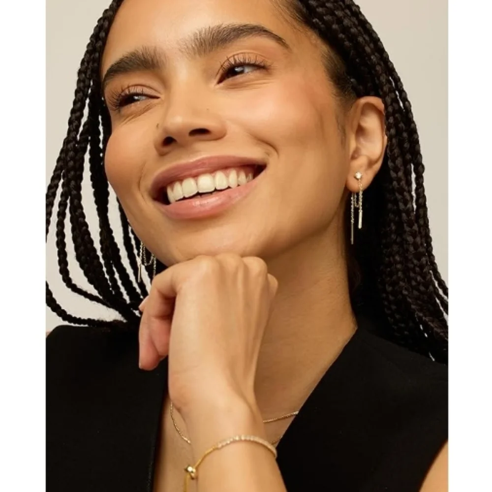 18K Gold Plated Sterling Silver Posts Drop Dangle Chain CZ Earrings White Gold